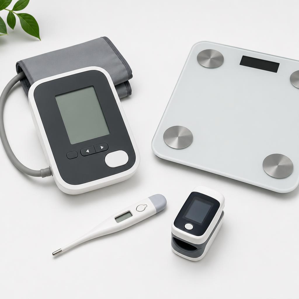 Health monitoring devices including a blood pressure monitor and pulse oximeter