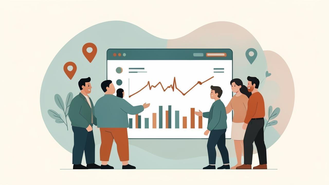 Illustration of a care team reviewing population health charts and outcomes